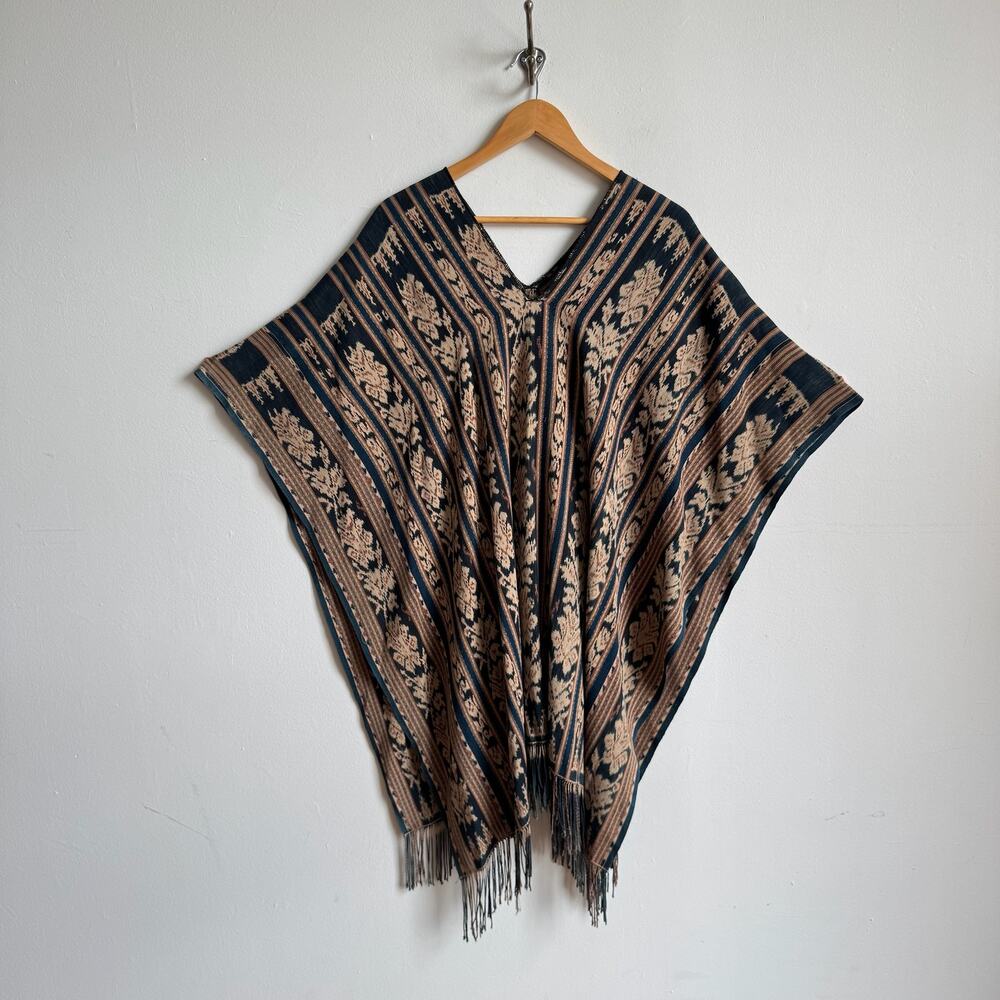 Vintage Hand Woven Andean Poncho in Navy